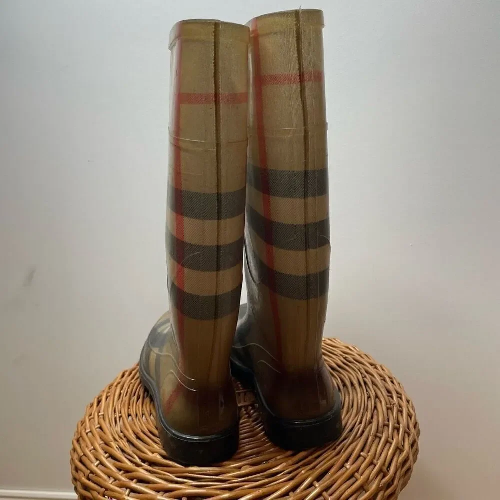 Burberry Rain Boots Waterproof Rubber Nova Check Size 39‎ Plaid Print Outdoor